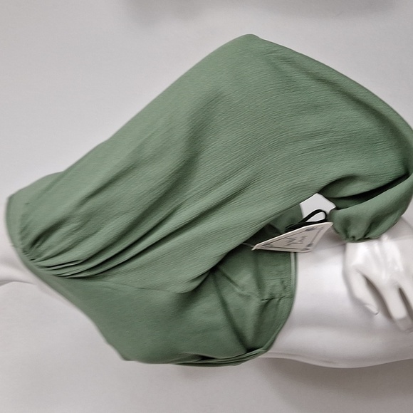 Wild Love (NEW) Retro Hippie 70's Puff Sleeves Green Tie Wrap Crop Top Size M - Picture 3 of 8